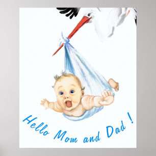 Storch Tragen Baby Poster Malerei Spaß Ihren Text