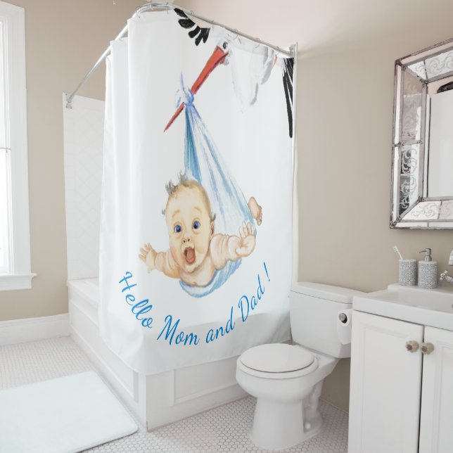 Storch Tragend Baby Funny Shower Vorhang Ihren Tex (Beispiel)