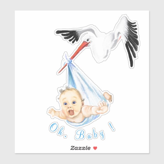 Storch Tragend Baby Funny Sticker - Ihr Text (Blatt)