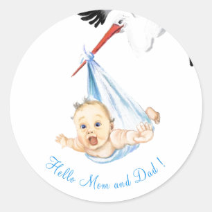 Storch Tragend Baby Sticker - Zistom Text