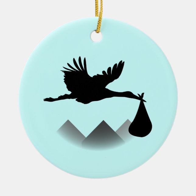 Storch u. Baby Keramik Ornament (Vorne)