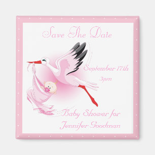 Storch-u. Baby-Mädchen-Rosa-Save the Date Magnet