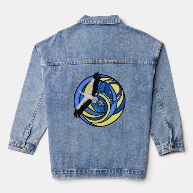 Storch. Ukrainische abstrakte Kunst Jeansjacke (Rückseite)