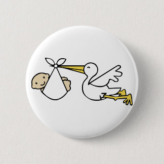 Storch und Baby-Cartoon Niedliche Geburtsankündigu Button