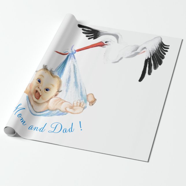 Storch und Baby Funny Baby Duschpapier Geschenkpapier (Ungerollt)