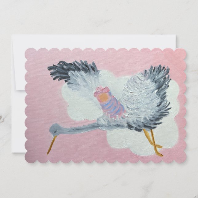 Storch und Baby Girl Announccard Ankündigung (Vorderseite)