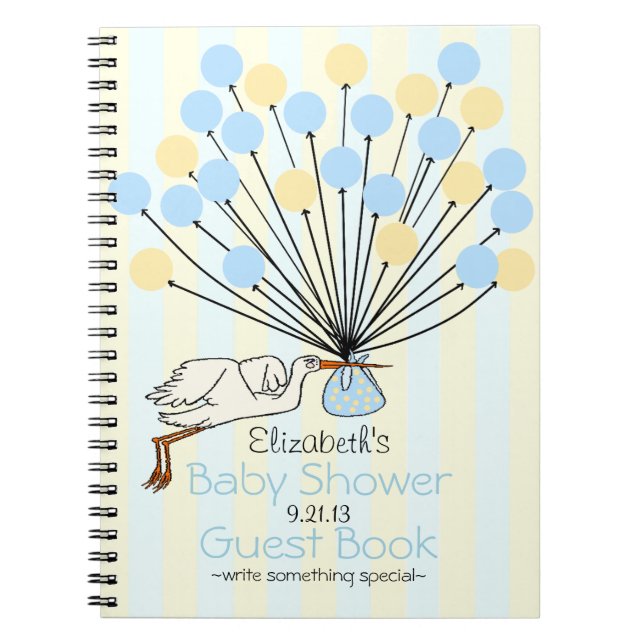 Storch-und Ballon-Babyparty-Gast-Buch Notizblock (Vorderseite)