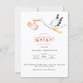 Storch | Watercolor Baby Girl Dusche Einladung