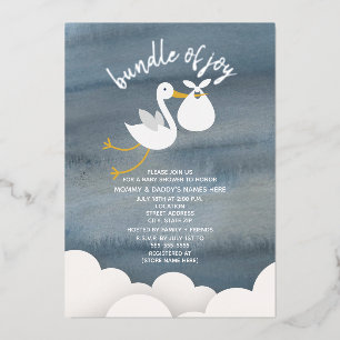 Storch Weiße Freude Bündel Sterne Baby Shower Folieneinladung