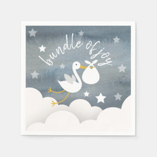 Storch-weißes Bündel spielt Aquarell-Babyparty d Serviette