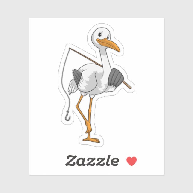 Storch wie Fisher mit Angelrute Aufkleber (Blatt)