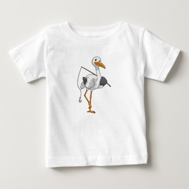 Storch wie Fisher mit Angelrute Baby T-shirt (Vorderseite)