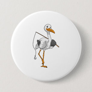Storch wie Fisher mit Angelrute Button