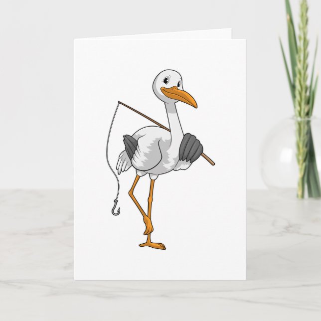 Storch wie Fisher mit Angelrute Karte (Vorderseite)