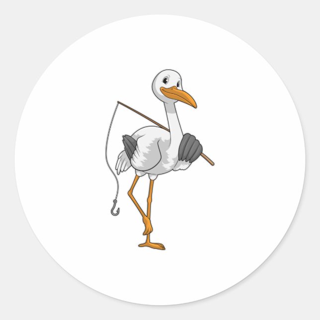 Storch wie Fisher mit Angelrute Runder Aufkleber (Vorderseite)