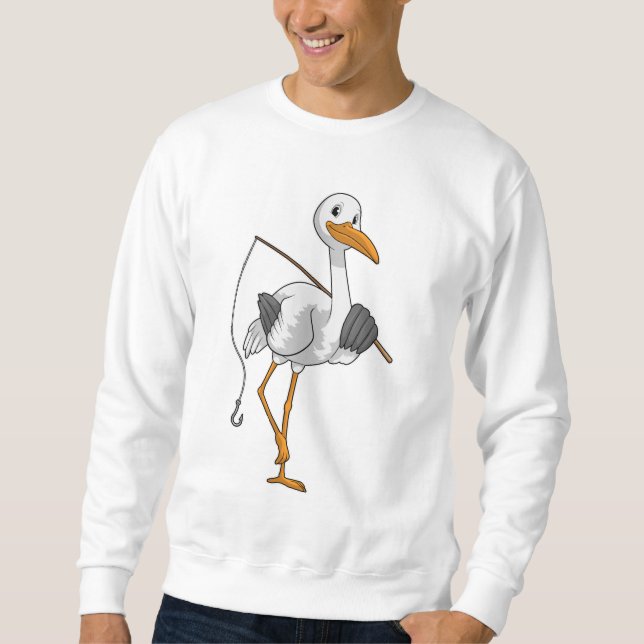 Storch wie Fisher mit Angelrute Sweatshirt (Vorderseite)