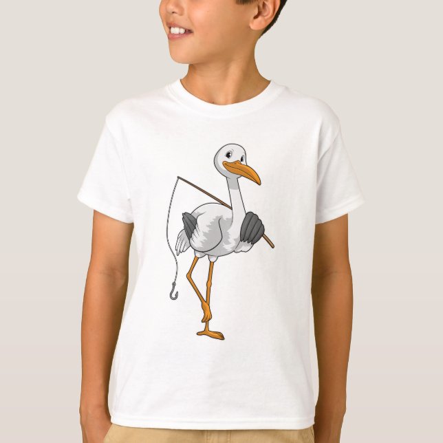 Storch wie Fisher mit Angelrute T-Shirt (Vorderseite)