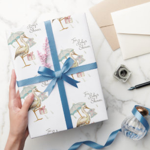 Storch Wildblumen-Schleifen-Baby-Party Geschenkpapier