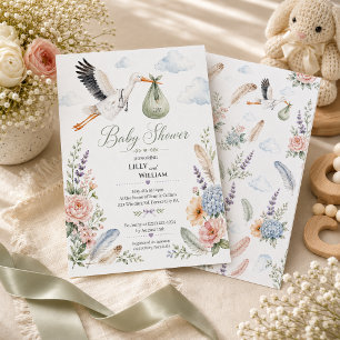 Storch-Wolken-Baby-Einladung zur Babyparty IVF-Rei Einladung