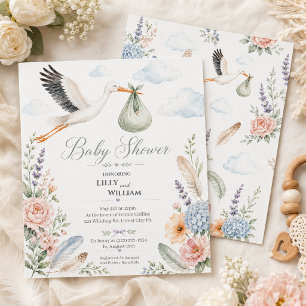 Storch Wolken Baby Shower Vintage Einladung