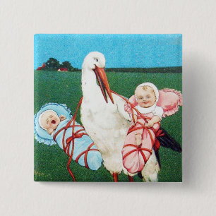 STORCH ZWILLINGS-BABYPARTY, Rosa, Türkisblau Button