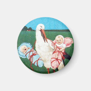 STORCH ZWILLINGS-BABYSHOWER, Rosa ,Türkisblau Magnet