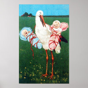 STORCH ZWILLINGSJUNGE UND -MÄDCHEN BABY-DUSCHE MON POSTER