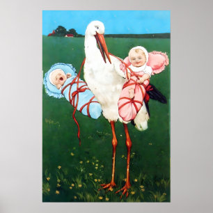 STORCH ZWILLINGSJUNGE UND -MÄDCHEN BABY SHOWER MON POSTER