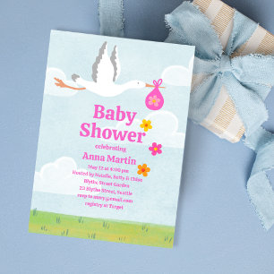 Störche & Florales Babyshower-Einladung Einladung