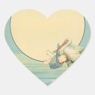 Storchen-Optik mit Babyjungen in blauem Tuch Herz-Aufkleber