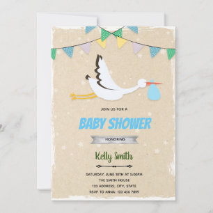 Storchenjunge Babydusche Einladung