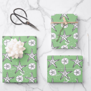 Störendes Sternenfisch-Sand-Dollar-Sketchmuster Geschenkpapier Set