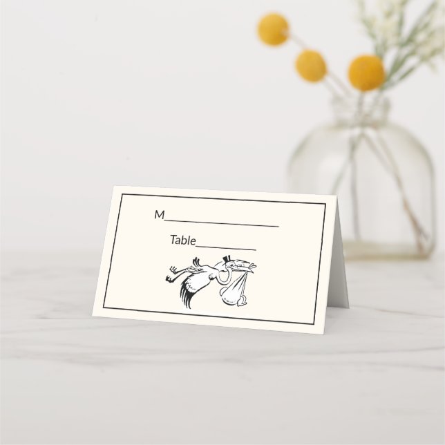 Stork #1 Baby Shower Gender Reveal Ivory BG Platzkarte (Rückseite)