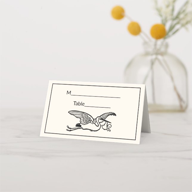 Stork #2 Baby Shower Gender Reveal Ivory BG Platzkarte (Rückseite)