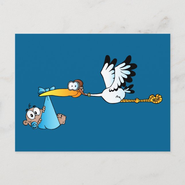 Stork and Baby Boy Afroamerikanisch Postkarte (Vorderseite)