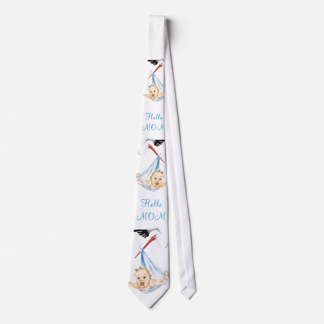 Stork and Baby Funny Cravate Texte - Hello Mom (Devant)