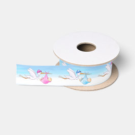 Stork Aquarell Neue Babys Junge und Mädchen Dusche Satinband