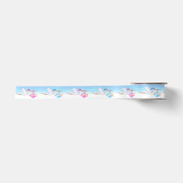 Stork Aquarell Neue Babys Junge und Mädchen Dusche Satinband
