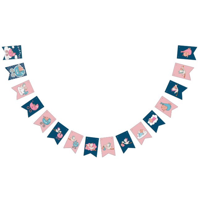 Stork Babies Rosa und blaue Babydusche Wimpelkette (Alle)