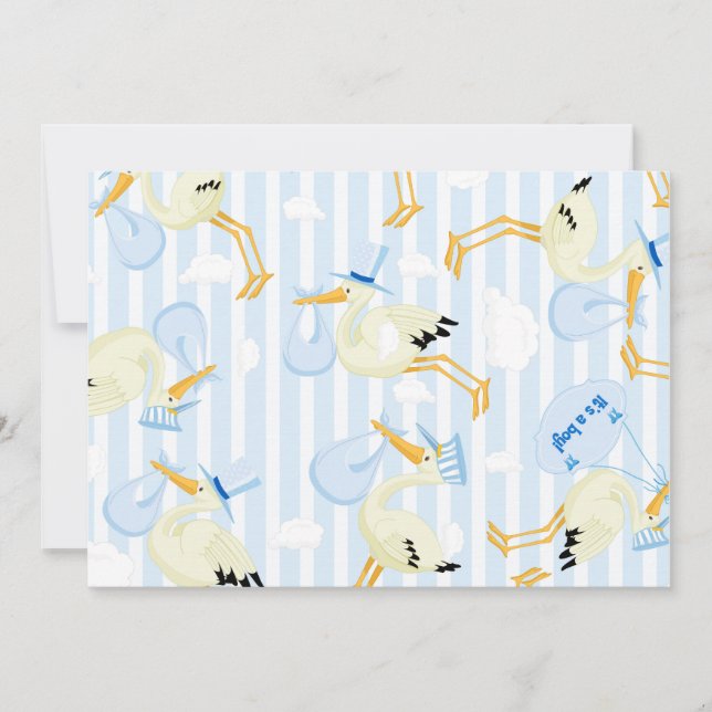 Stork Baby boy Douche Invitations (Devant)