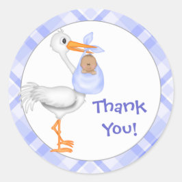 Stork & Baby Boy (dunklere Haut) Vielen Dank Runder Aufkleber