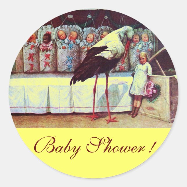 STORK BABY BOY DUSCHE 3 gelb Runder Aufkleber (Vorderseite)
