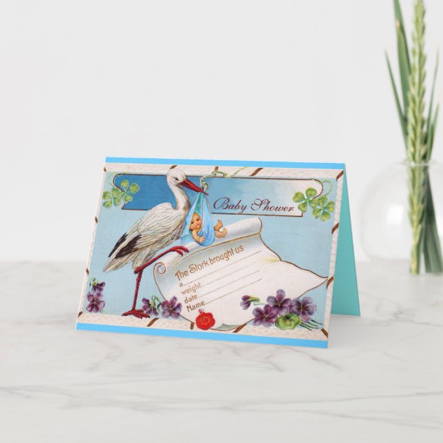 STORK BABY BOY DUSCHE MIT BLUME EINLADUNG (Vorderseite)