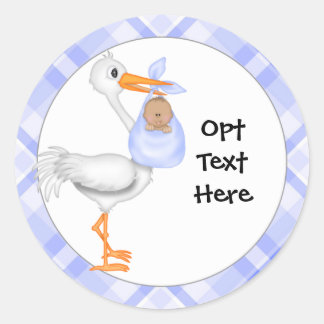 Stork & Baby Boy mit dunklen Hautpflegeklebern Runder Aufkleber