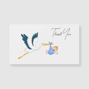 Stork Baby Boy mit elegantem Script Danke Magnetkarte