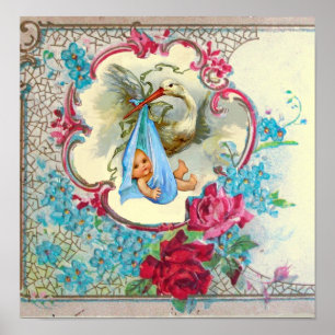 STORK BABY BOY SHOWCreme Poster