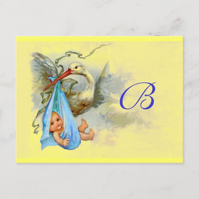 STORK BABY BOY SHOWER 2 EINLADUNGSPOSTKARTE (Vorderseite)