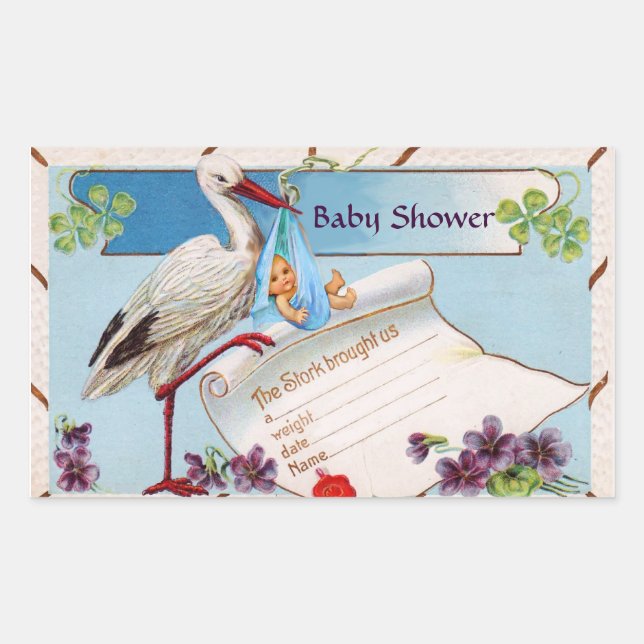 STORK BABY BOY SHOWER 2 RECHTECKIGER AUFKLEBER (Vorderseite)