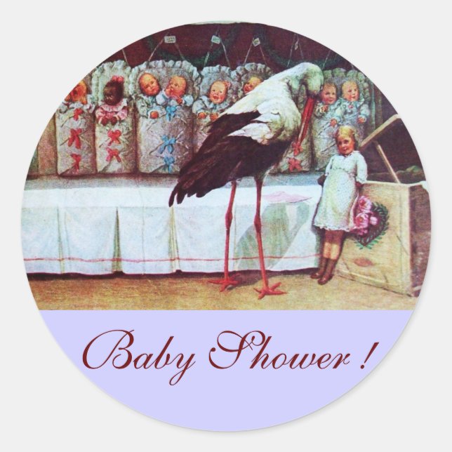 STORK BABY BOY SHOWER 3 blau Runder Aufkleber (Vorderseite)