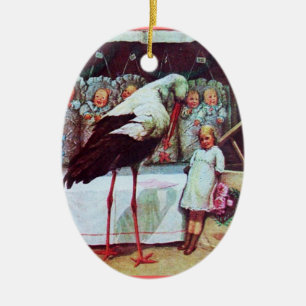 STORK BABY BOY SHOWER 3 MONOGRAM Red Ruby Keramikornament